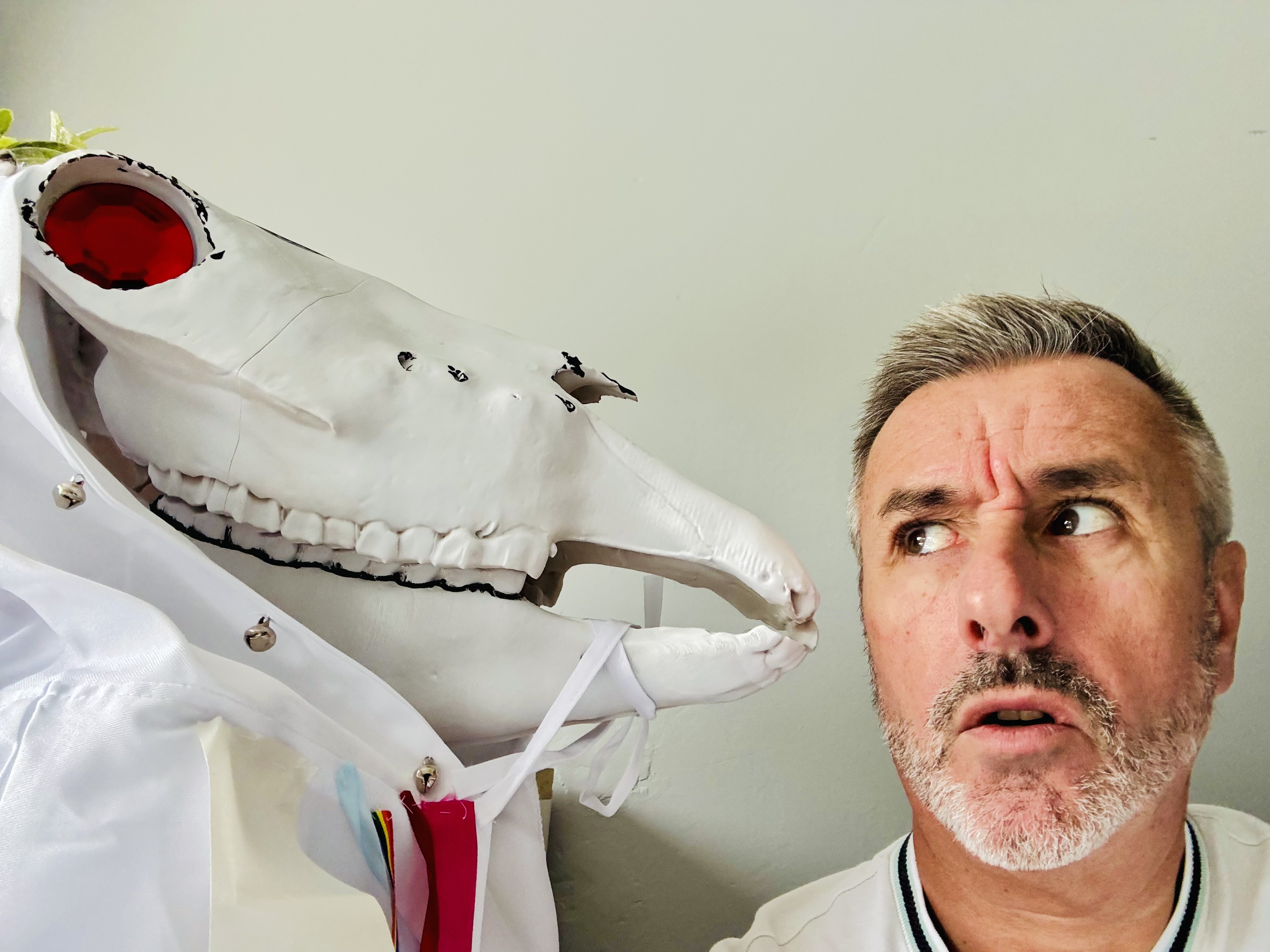 Graham Loveluck-Edwards with his Mari Lwyd